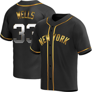 Men's New York Yankees David Wells Replica Black Golden Alternate Jersey