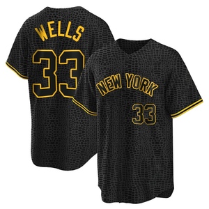 Men's New York Yankees David Wells Replica Black Snake Skin City Jersey