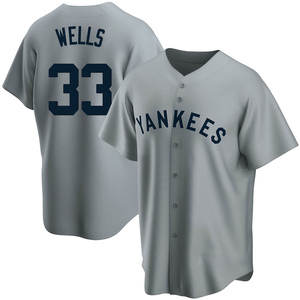 Men's New York Yankees David Wells Replica Gray Road Cooperstown Collection Jersey