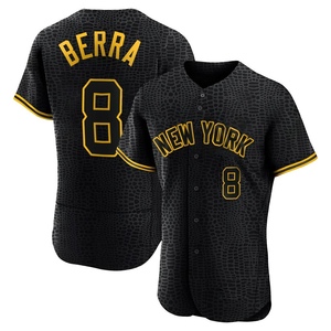 Men's New York Yankees Yogi Berra Authentic Black Snake Skin City Jersey