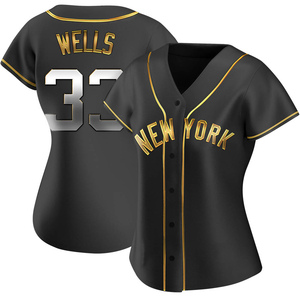 Women's New York Yankees David Wells Replica Black Golden Alternate Jersey